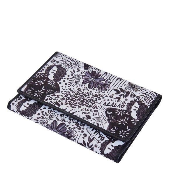 Hand Crafted Fabric Printed Black Trifold Wallet Card Holder – Women’s Organizer - Picture 9 of 9